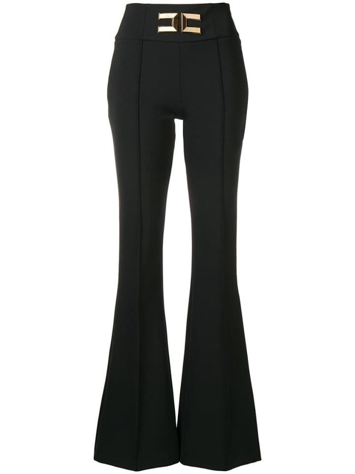Elisabetta Franchi Logo Flared Trousers - Black
