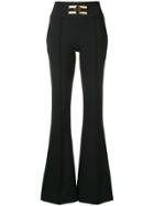 Elisabetta Franchi Logo Flared Trousers - Black