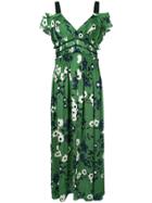 Self-portrait Cold Shoulder Floral Maxi Dress - Green