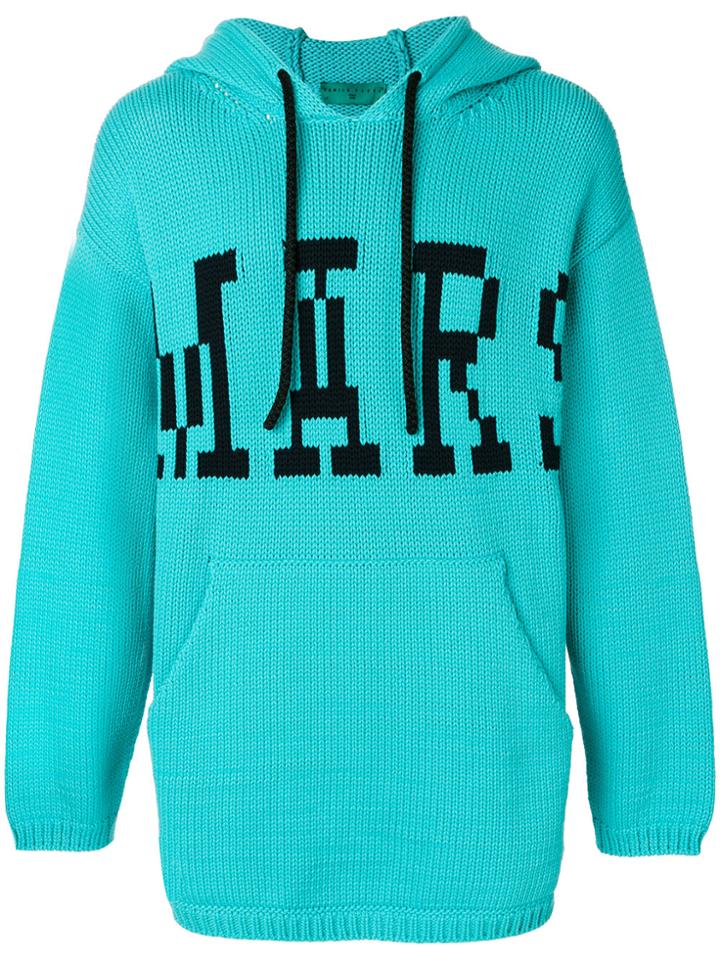 Paura Slogan-intarsia Hooded Jumper - Blue