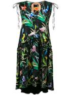 No21 Bird Print V-neck Dress, Women's, Size: 40, Black, Silk/acetate
