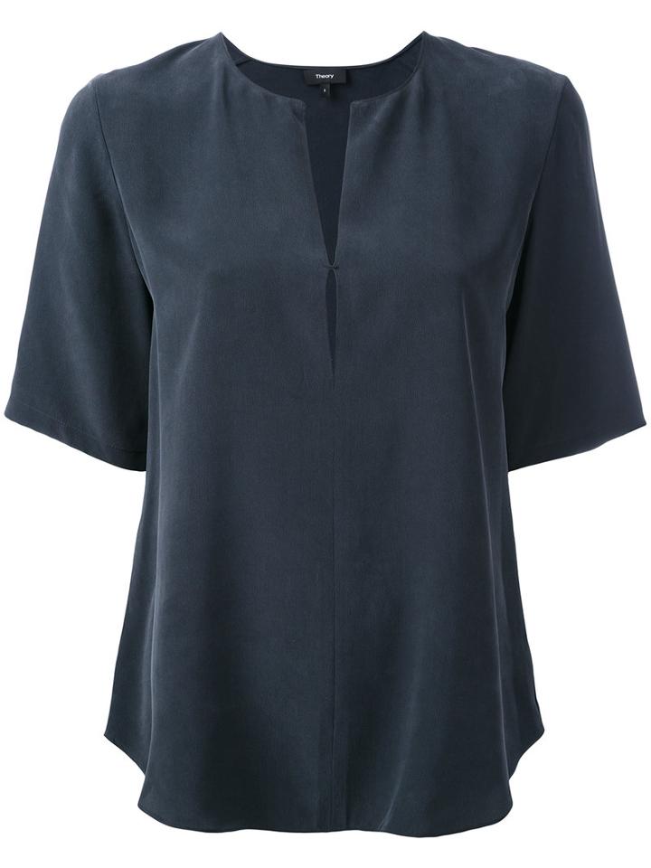 Theory - Open Neck T-shirt - Women - Silk - L, Grey, Silk