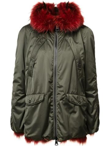 Kru Zipped Hooded Coat, Women's, Size: Small, Green, Racoon Fur/coyote Fur