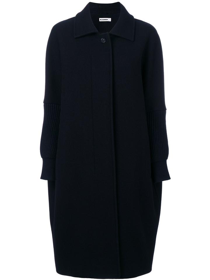 Jil Sander Knitted Detail Midi Coat - Blue