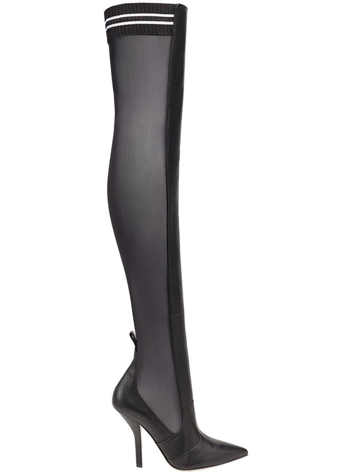 Fendi Perforated Panelled Thigh High Boots - Black