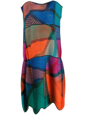 Issey Miyake Pleated Colour Block Dress - Blue