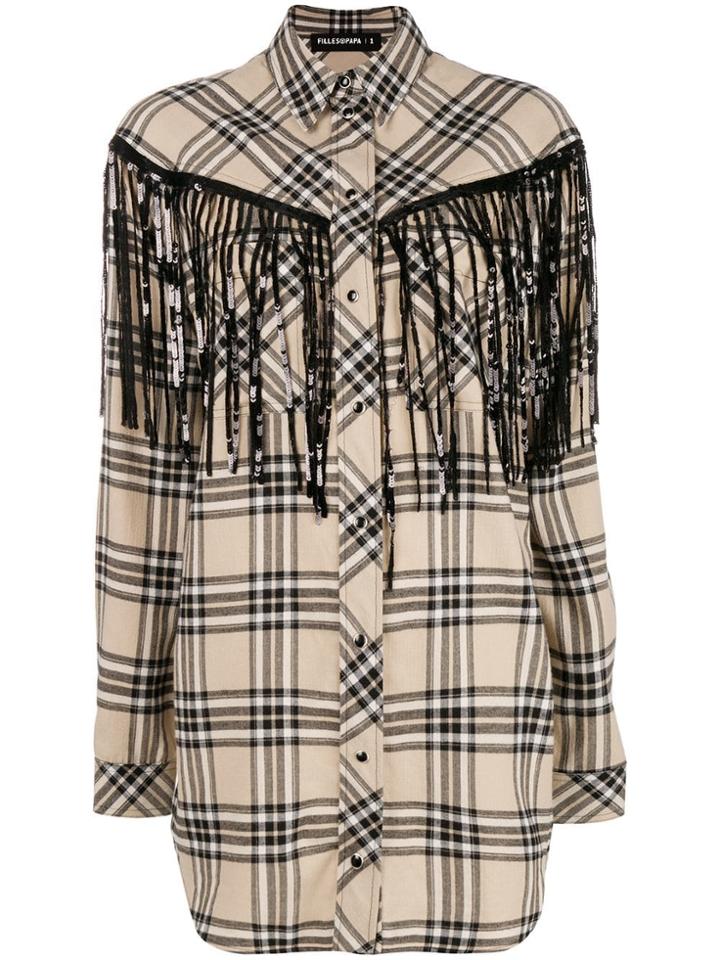 Filles A Papa Fringed Checked Shirt - Nude & Neutrals