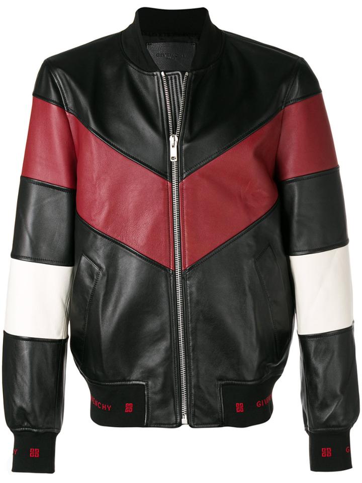 Givenchy Chevron Stripe Leather Bomber Jacket - Black