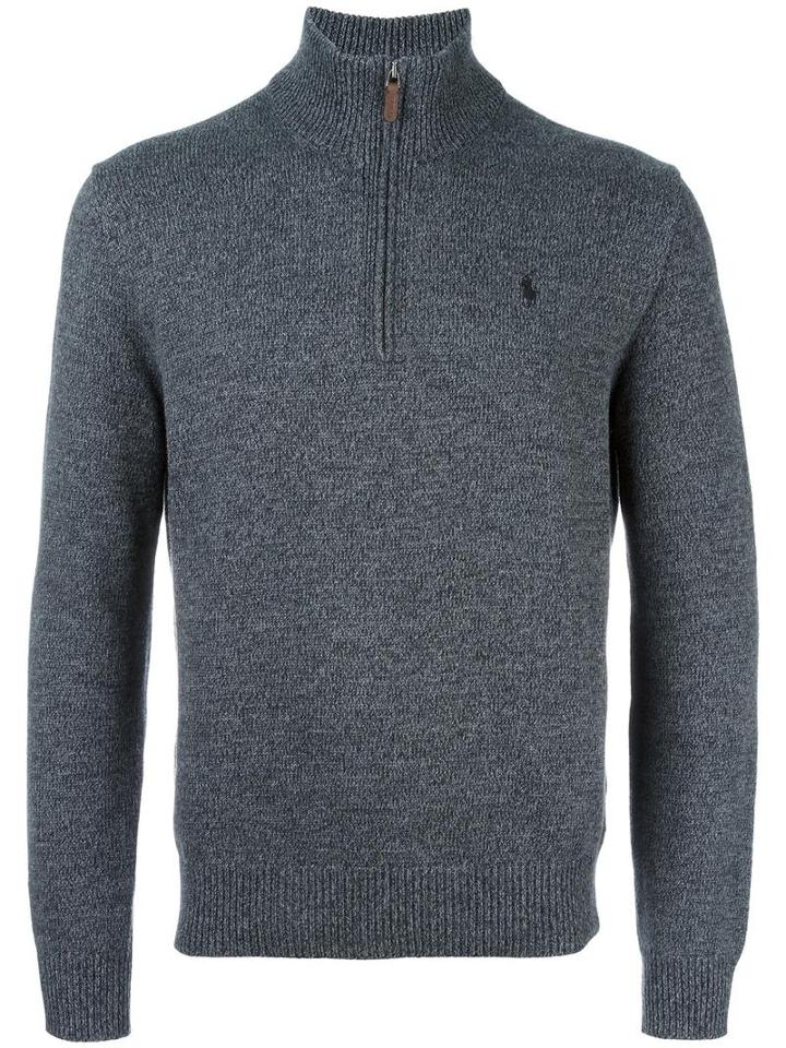 Polo Ralph Lauren Ribbed Zip Collar Jumper, Men's, Size: Small, Grey, Cotton