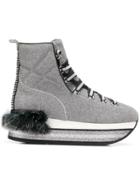 Hogan Maxi H222 Rabbit Fur Ankle Boots - Silver