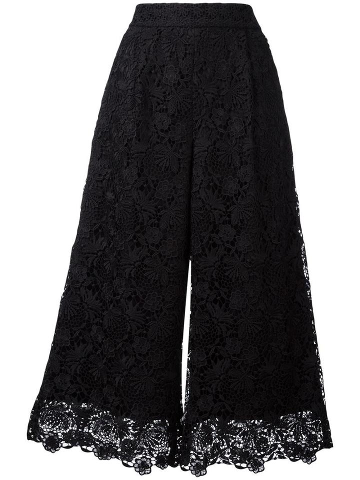 Diane Von Furstenberg Cropped Lace Trousers, Women's, Size: 6, Black, Polyester