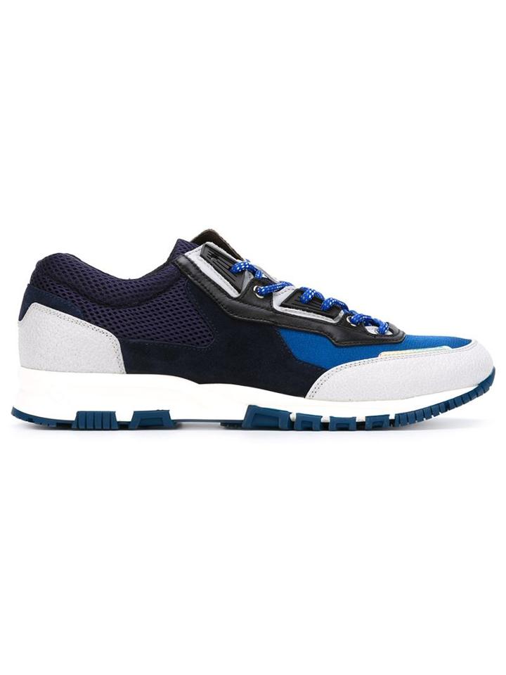 Lanvin Paneled Sneakers, Men's, Size: 10, Blue, Calf Leather/leather/rubber/pvc