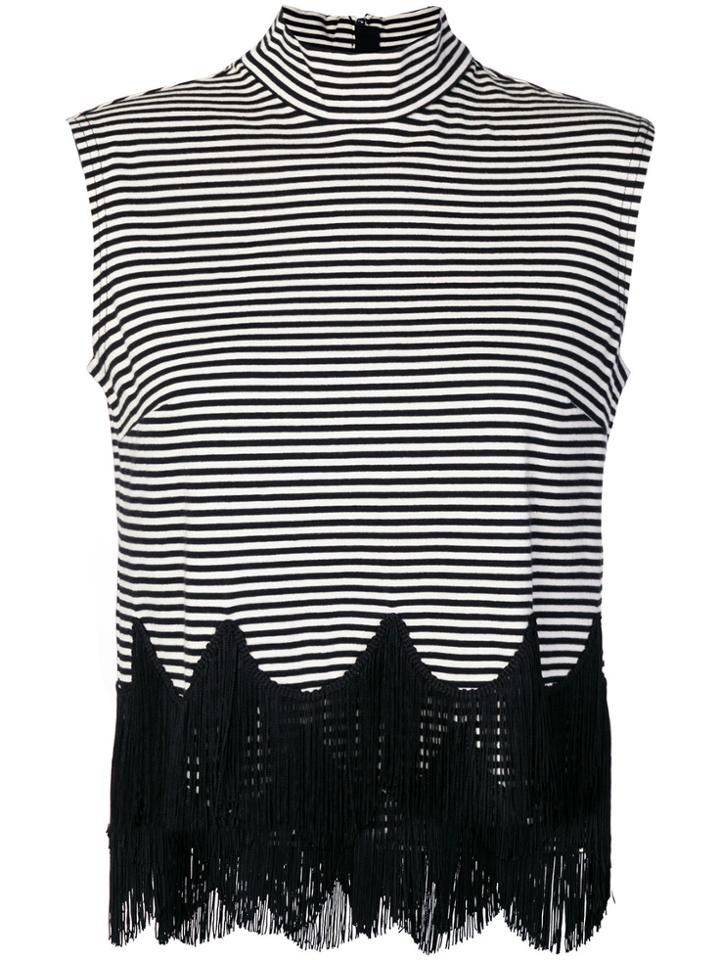 Marc Jacobs Sleeveless Striped Fringe Top - Black