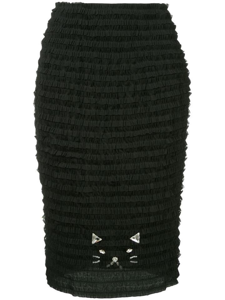 Tu Es Mon Trésor Cat Mesh Frill Skirt - Black