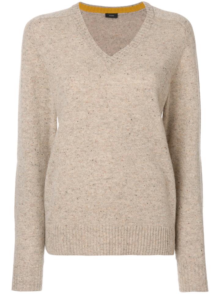 Joseph V-neck Ribbed Top - Nude & Neutrals