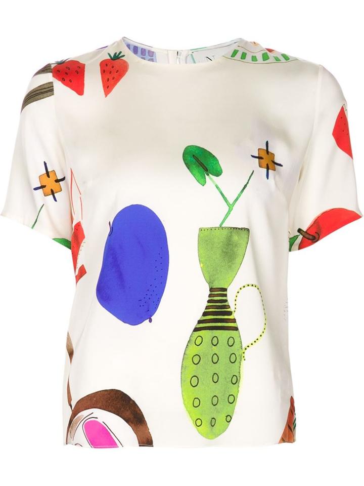 Novis Printed Blouse, Women's, Size: 6, White, Silk