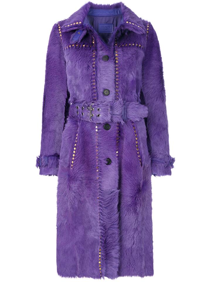 Prada Stud Detail Belted Coat - Pink & Purple