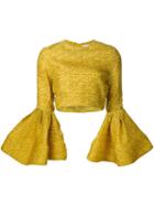 Christian Siriano Ruffled Sleeve Crop Top, Women's, Size: 6, Yellow/orange,