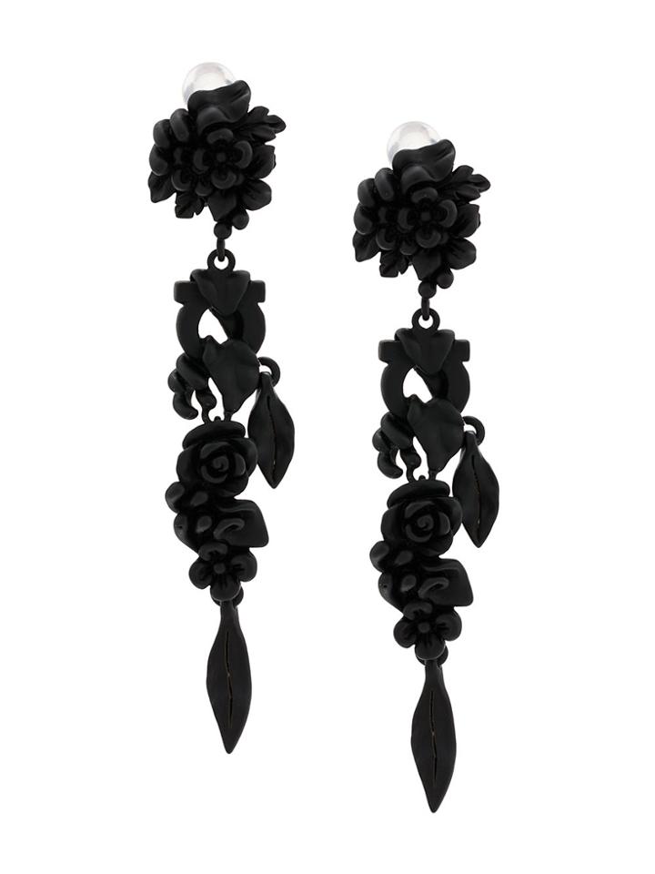 Salvatore Ferragamo Enamelled Flower Earrings - Black