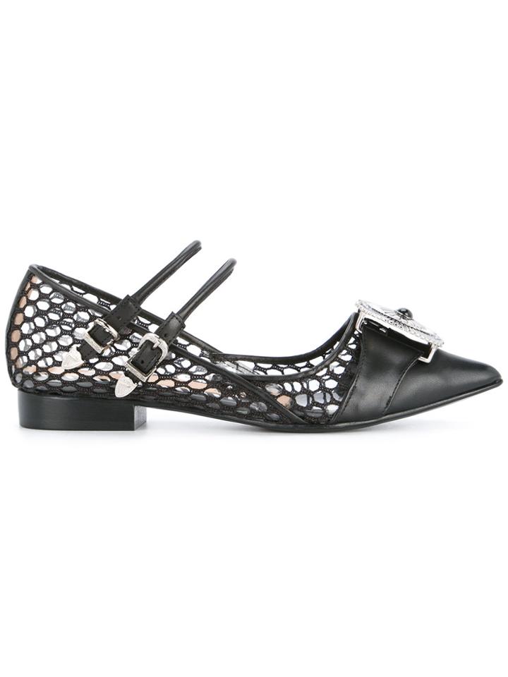 Toga Pulla Fishnet Buckle Strap Sandals - Black