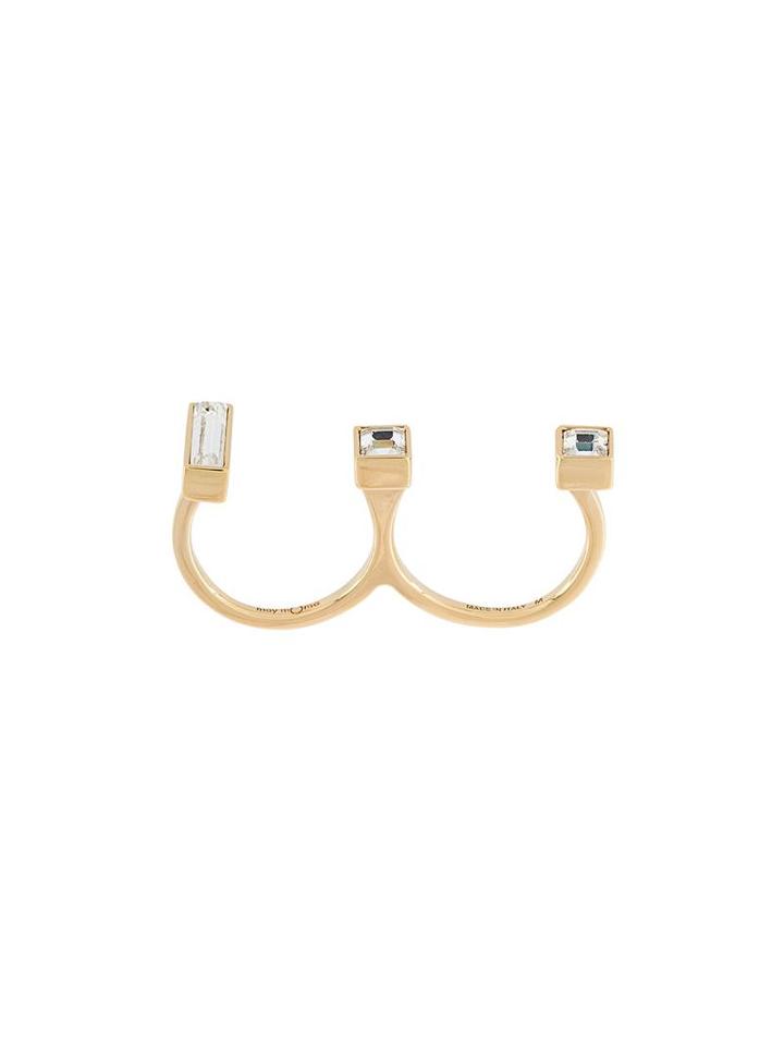 May Moma Baguette Two Finger Ring, Women's, Size: Large, Metallic