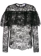 Gaelle Bonheur Sheer Lace Blouse With Frill Detail - Black