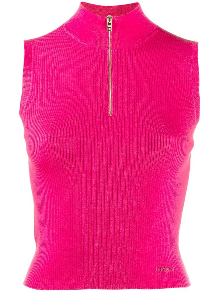 Prada Ribbed Half-zip Vest - Pink