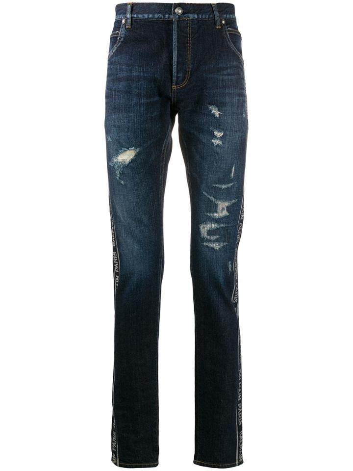 Balmain Logo-stripe Skinny Jeans - Blue