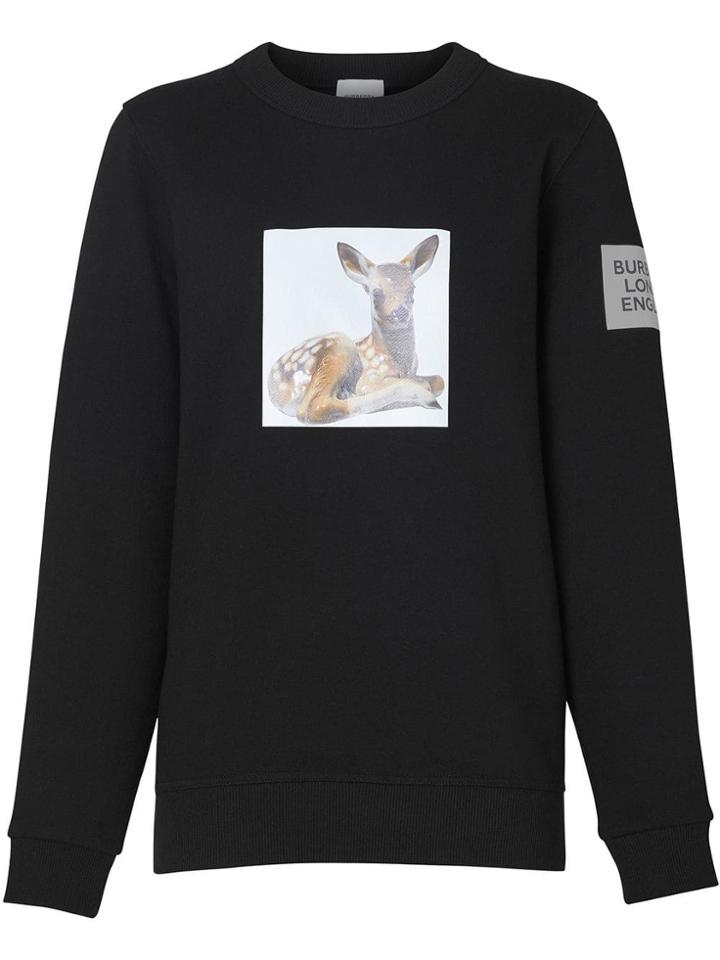 Burberry Deer Print Cotton Oversized Sweatshirt - Blue