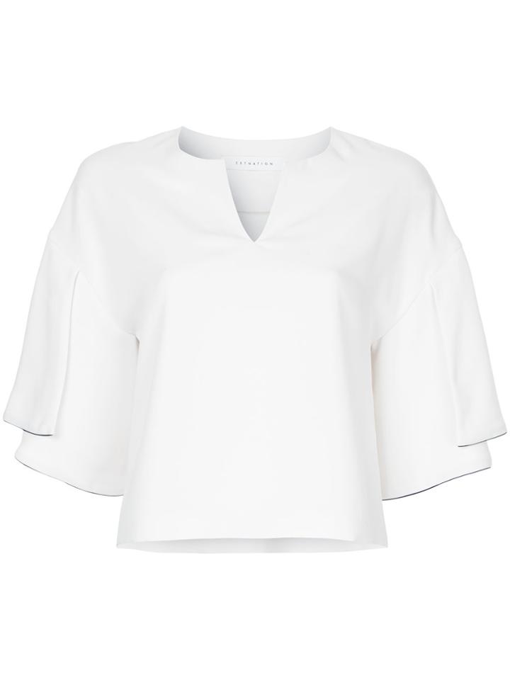 Estnation Flared V-neck Blouse - White