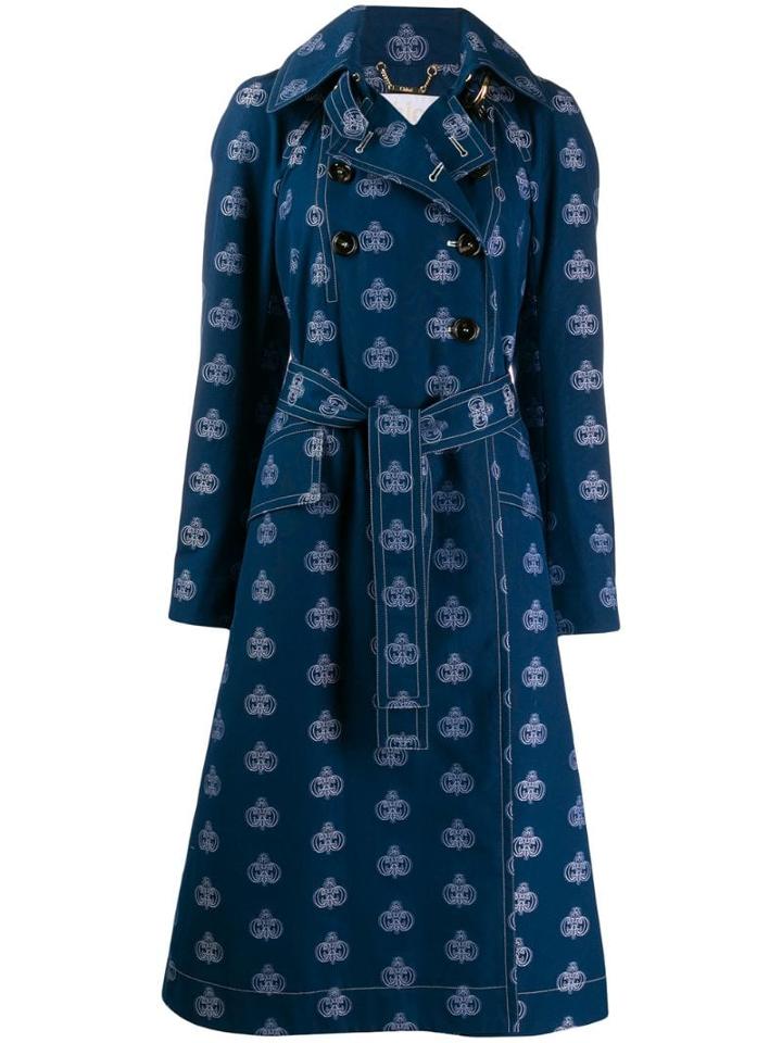 Chloé Printed Emblem Trench - Blue