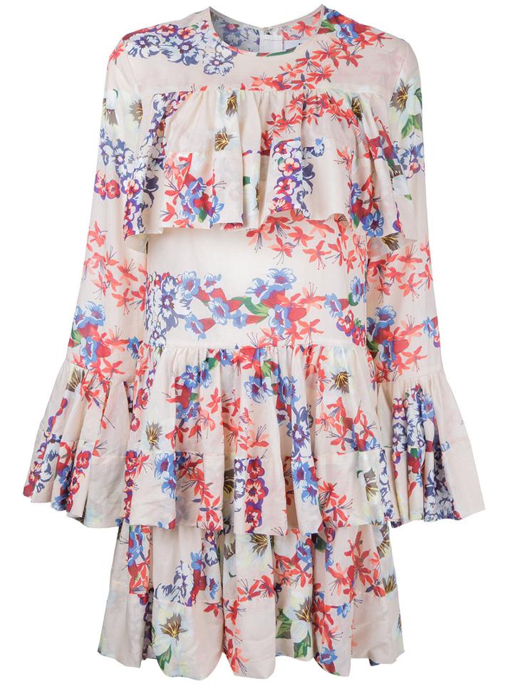 Msgm Ruffled Floral Print Dress, Women's, Size: 40, Pink/purple, Cotton