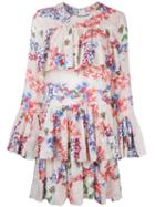 Msgm Ruffled Floral Print Dress, Women's, Size: 40, Pink/purple, Cotton