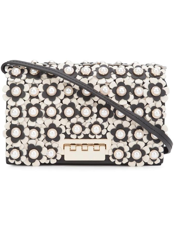 Zac Zac Posen Flower Embellished Crossbody Bag, Women's, Black, Calf Leather
