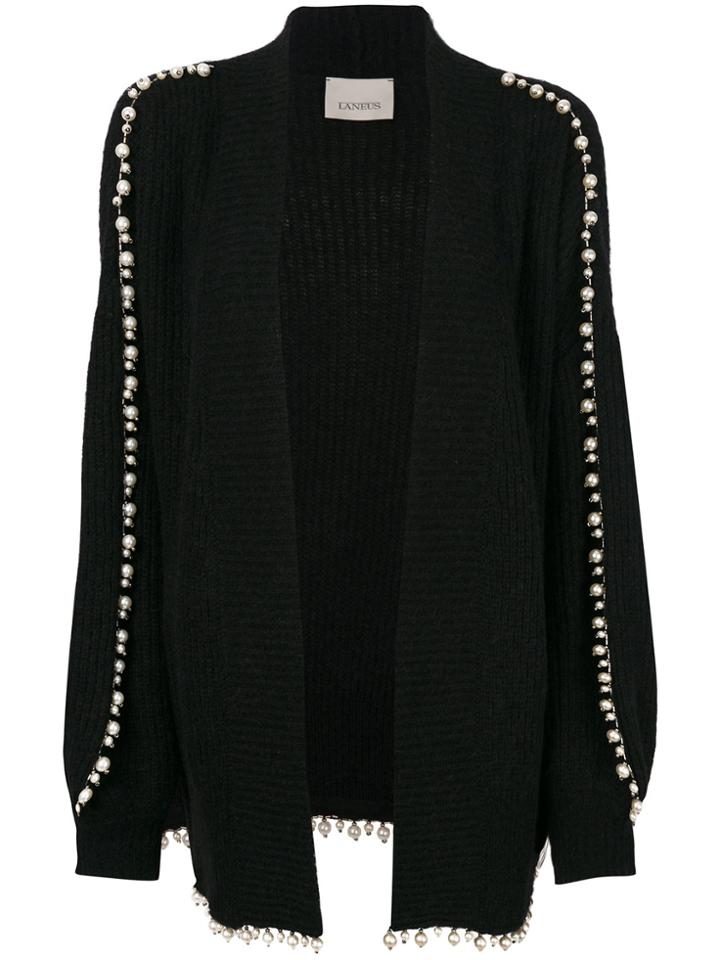 Laneus Pearl Trim Cardigan - Black
