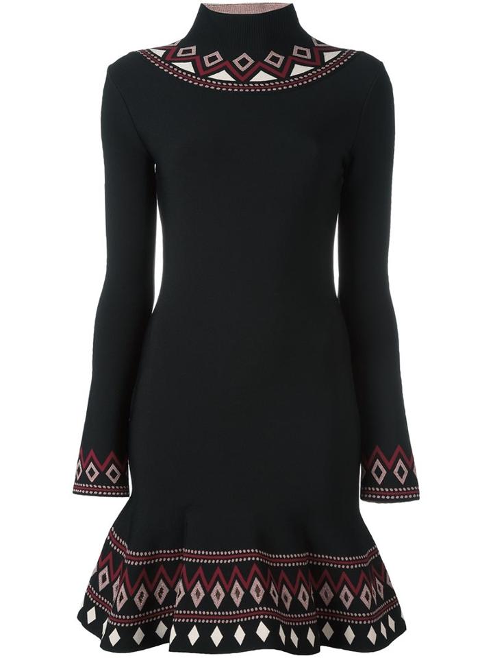 Alexander Mcqueen Patterned A-line Dress, Women's, Size: Medium, Black, Viscose/polyester/polyamide/spandex/elastane