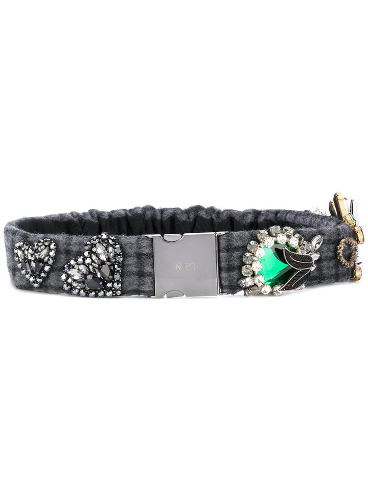 No21 - Crystal Embellished Belt - Women - Polyamide/polyester/wool/other Fibers - S, Grey, Polyamide/polyester/wool/other Fibers