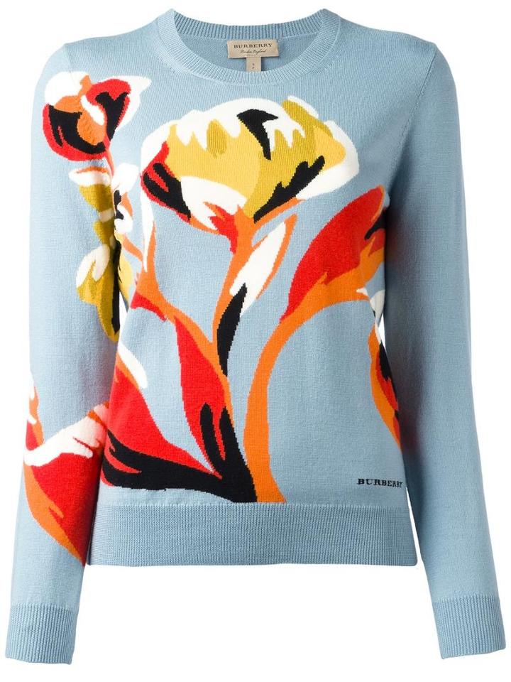 Burberry Flower Intarsia Jumper, Women's, Size: Medium, Blue, Merino