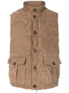 Eleventy - High Neck Casual Gilet - Men - Suede/polyester - 50, Brown, Suede/polyester