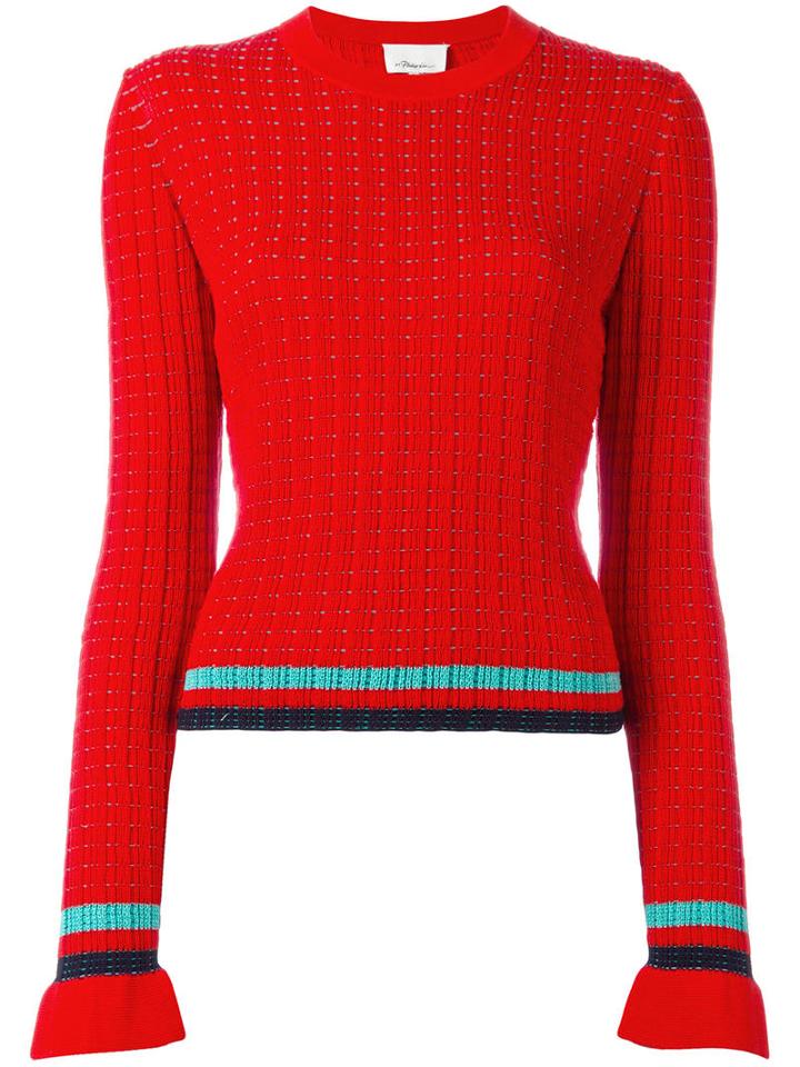 3.1 Phillip Lim Contrast Stripe Jumper, Women's, Size: Small, Red, Cotton/spandex/elastane