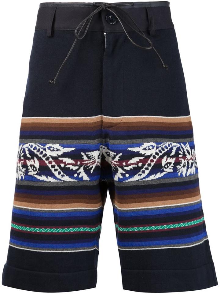 Sacai Striped Shorts, Men's, Size: 3, Blue, Cupro/cotton/polyester