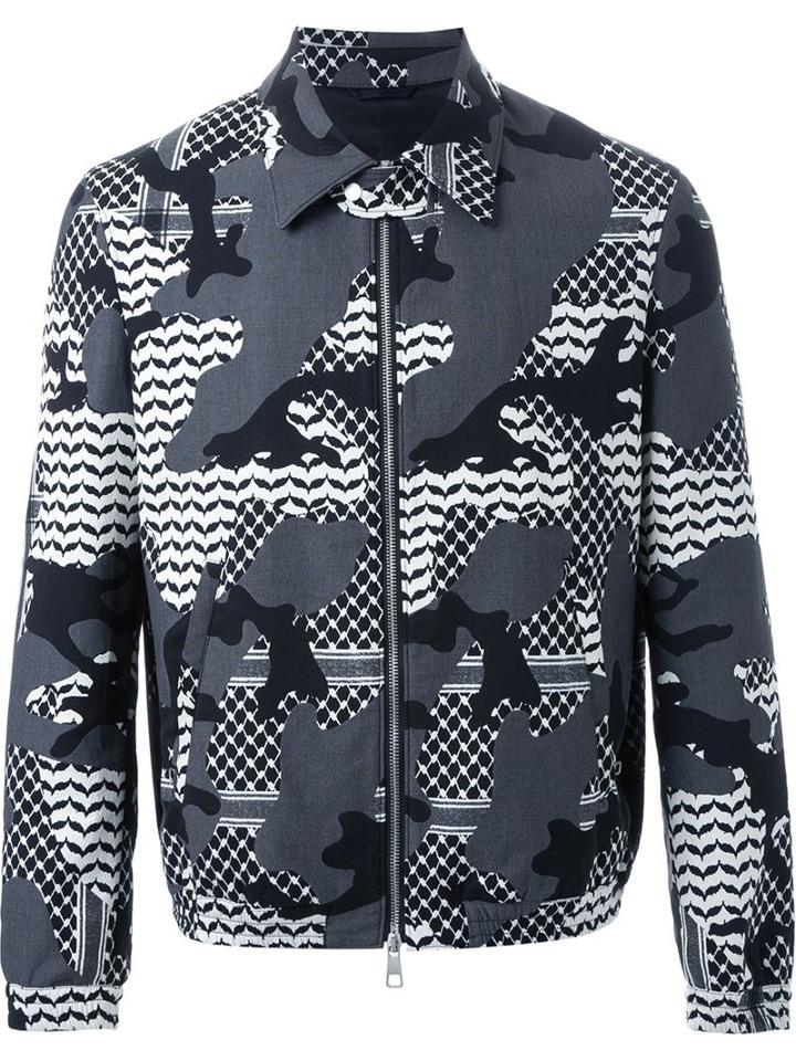 Neil Barrett Patterned Camouflage Shirt Jacket, Men's, Size: Medium, Black, Cotton/spandex/elastane/polyimide