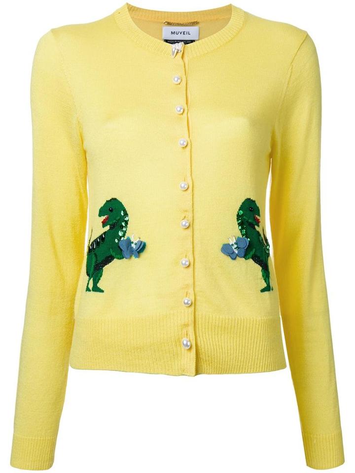 Muveil Dinosaur Intarsia Cardigan, Women's, Size: 40, Yellow/orange, Wool