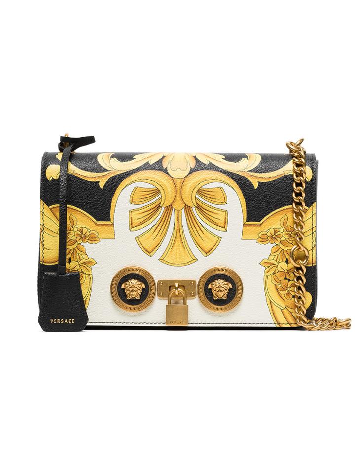 Versace Black And Gold Barocco Ss'92 Print Leather Chain Strap