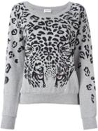 Saint Laurent Leopard Print Sweatshirt, Women's, Size: Xs, Grey, Cotton/spandex/elastane/metal (other)