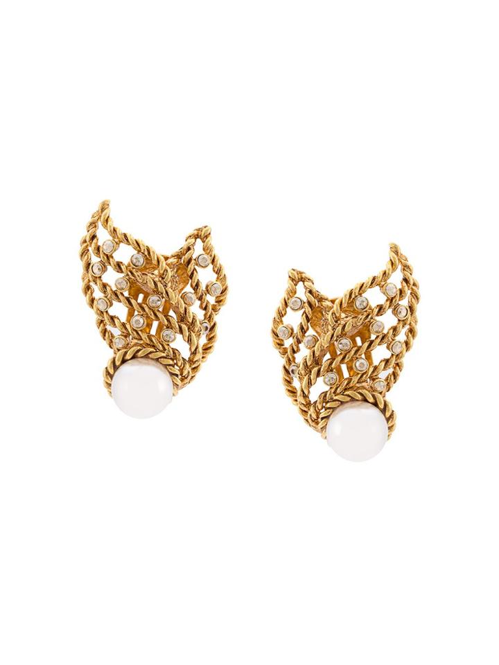 Oscar De La Renta Pearl Net Earrings - Yellow & Orange