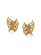 Oscar De La Renta Pearl Net Earrings - Yellow & Orange