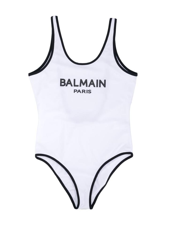 Balmain Kids Logo Print Swimsuit - White