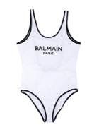 Balmain Kids Logo Print Swimsuit - White
