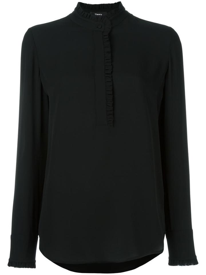 Theory Ruffled Placket Blouse, Women's, Size: Xs, Black, Silk